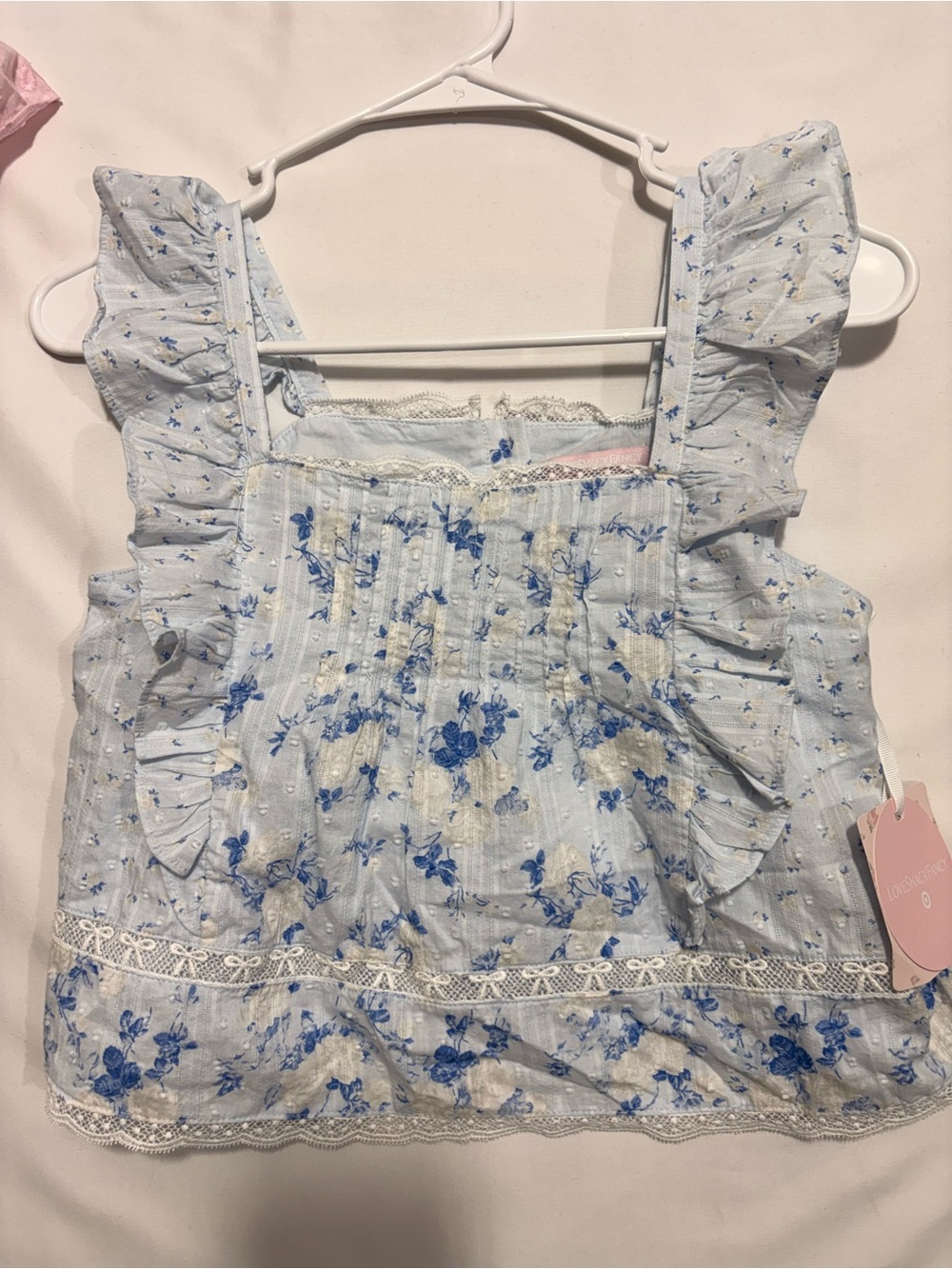 Love Shack Fancy x Target Light Blue Floral Ruffle Girls' Top size 14